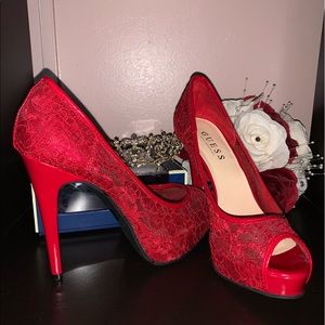 Guess Women's Hotspot Platform Pumps, Red, 7